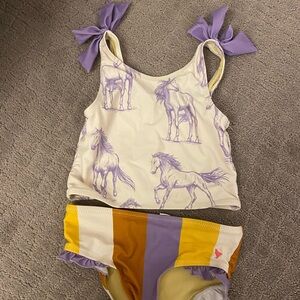 Pink Chicken Kids Bikini Horse Print